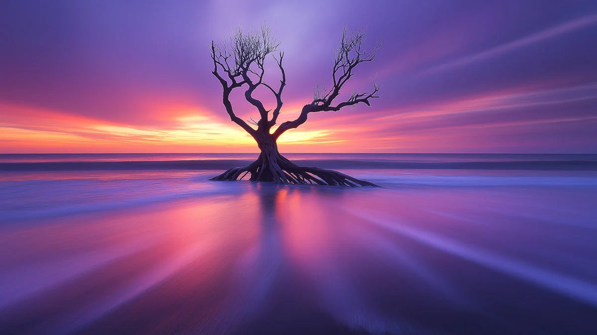 Coastal Sunset Driftwood Mural Wallpaper — Vivid Horizon Design Mural Wallpaper - room preview 02