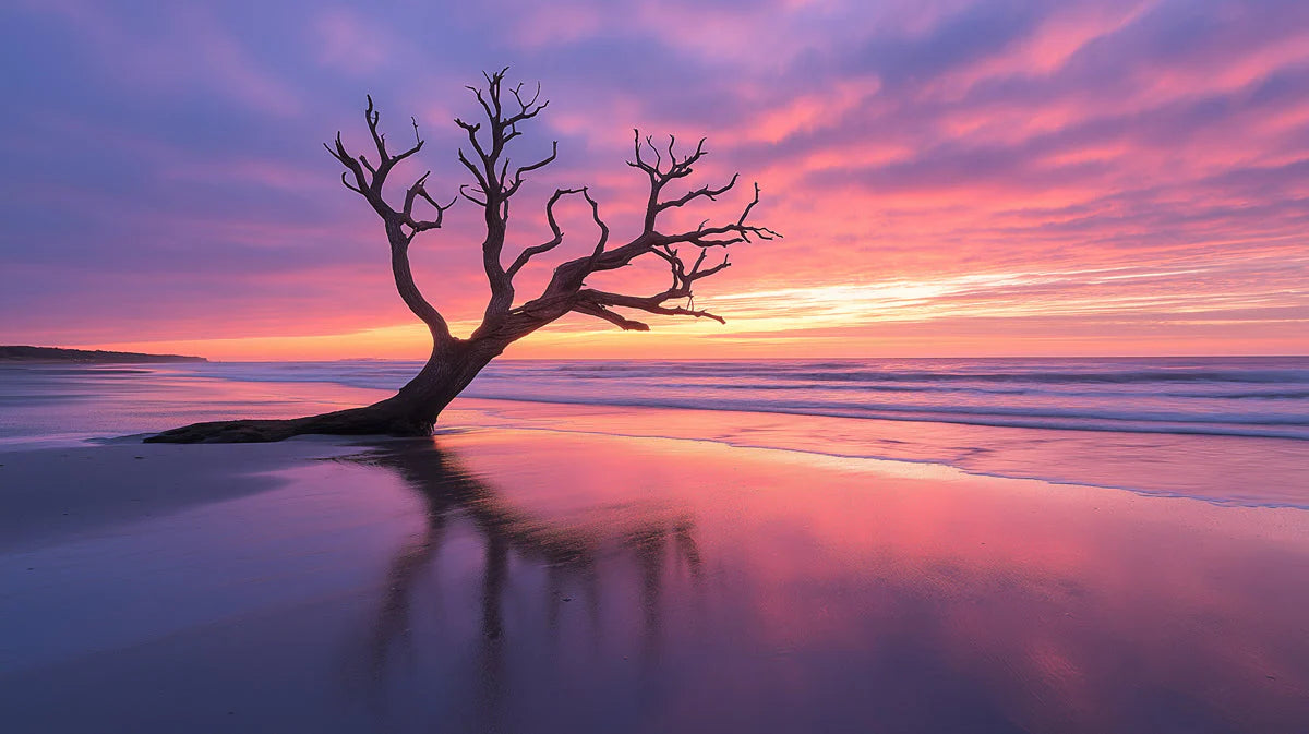 Coastal Sunset Driftwood Mural Wallpaper — Moody Twilight Horizon Mural Wallpaper - room preview 02