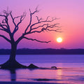 Silhouette Sunset Tree Mural Wallpaper — Ethereal Purple Landscape Mural Wallpaper - room preview 02