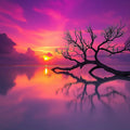 Lone Driftwood Sunset Mural Wallpaper — Vibrant Coastal Art Mural Wallpaper - room preview 02