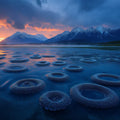 Mountain Lake Sunset Mural Wallpaper —Dreamy Nature Landscape Mural Wallpaper - room preview 02