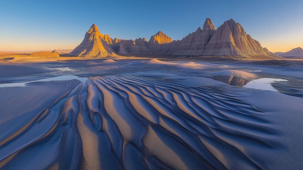 Golden Desert Peaks Mural Wallpaper —Natural Horizon Landscape Mural Wallpaper - room preview 02