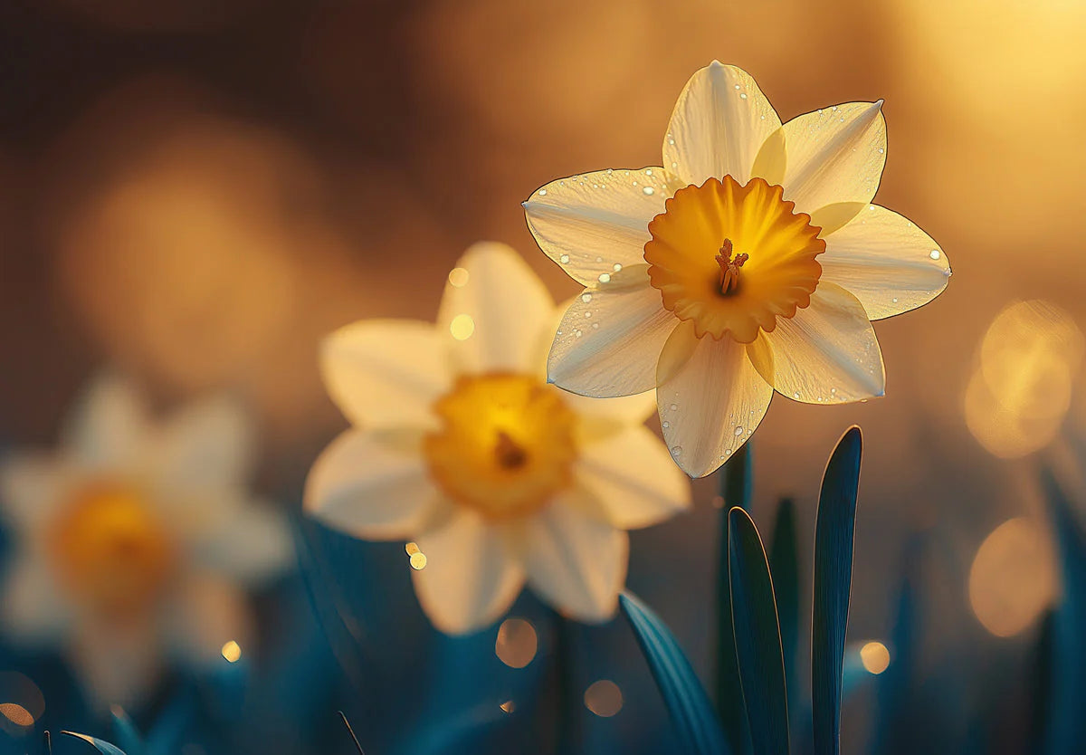 Sun-Kissed Daffodil Floral Mural Wallpaper — Warm Botanical Design Mural Wallpaper - room preview 02