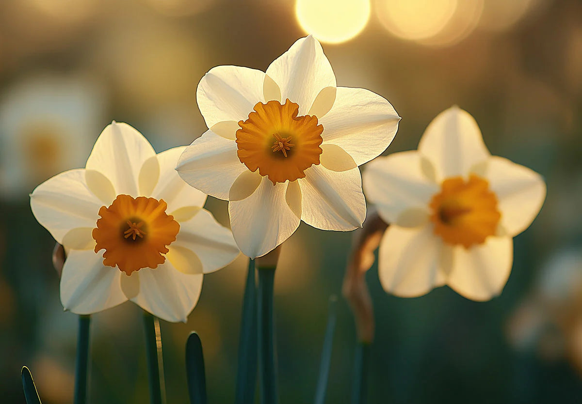 Sun-Drenched Daffodil Floral Mural Wallpaper — Warm Botanical Mural Wallpaper - room preview 02