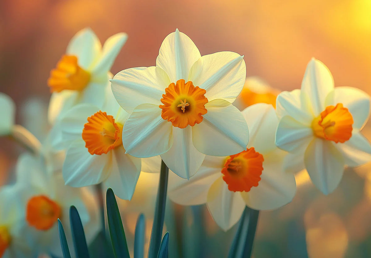 Sunlit Daffodil Floral Mural Wallpaper — Soft Botanical Art Mural Wallpaper - room preview 02