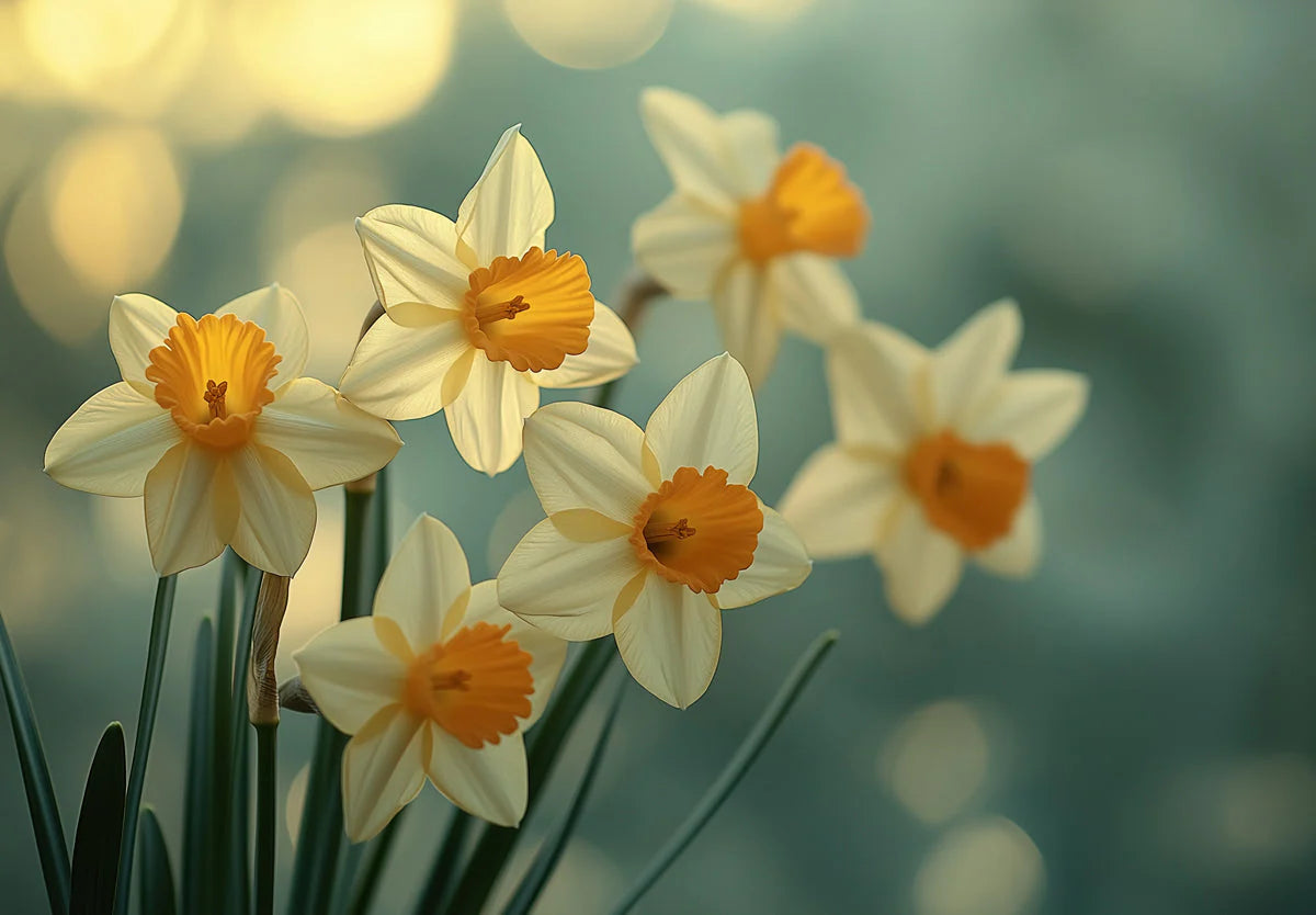 Daffodil Garden Mural Wallpaper — Soft Botanical Art Mural Wallpaper - room preview 02