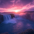 Sunset Waterfall Landscape Mural Wallpaper — Ethereal Twilight View Mural Wallpaper - room preview 02