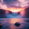 Twilight Waterfall Landscape Mural Wallpaper — Painterly Grandeur Mural Wallpaper - room preview 02