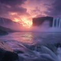 Purple Sunset Waterfall Mural Wallpaper —Dramatic Nature Scene Mural Wallpaper - room preview 02
