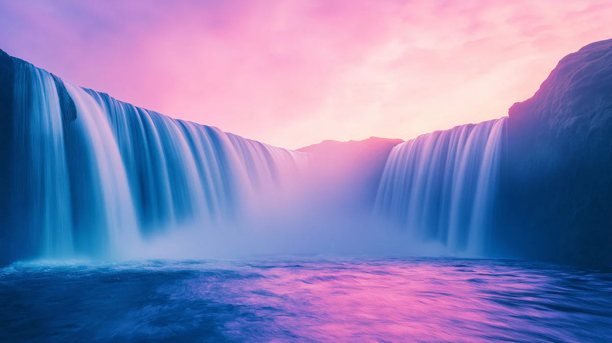 Ethereal Waterfall Mural Wallpaper — Soft Pink and Blue Horizon Mural Wallpaper - room preview 02