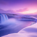 Frozen Waterfall Mountain Mural Wallpaper —Ethereal Violet Landscape Mural Wallpaper - room preview 02