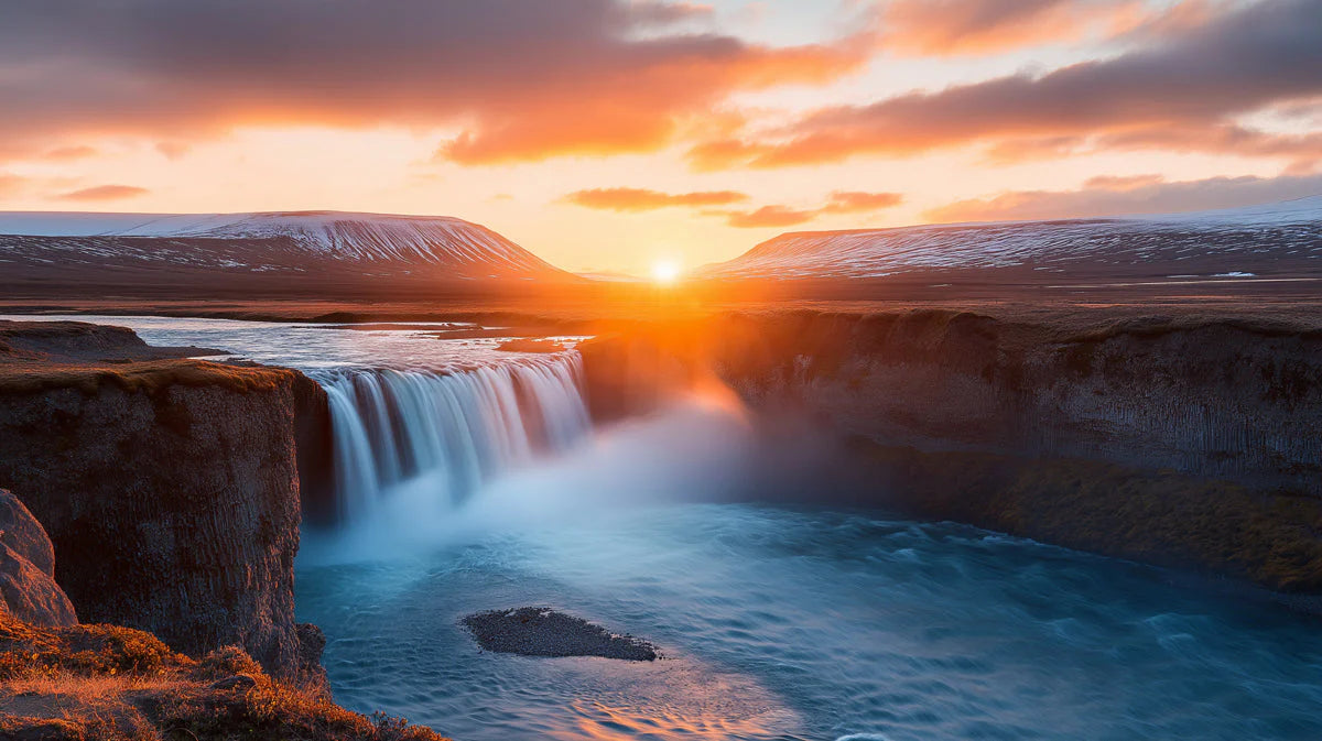 Golden Sunset Waterfall Mural Wallpaper —Natural Scenic Decor Mural Wallpaper - room preview 02