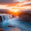 Golden Sunset Waterfall Mural Wallpaper —Natural Scenic Decor Mural Wallpaper - room preview 02