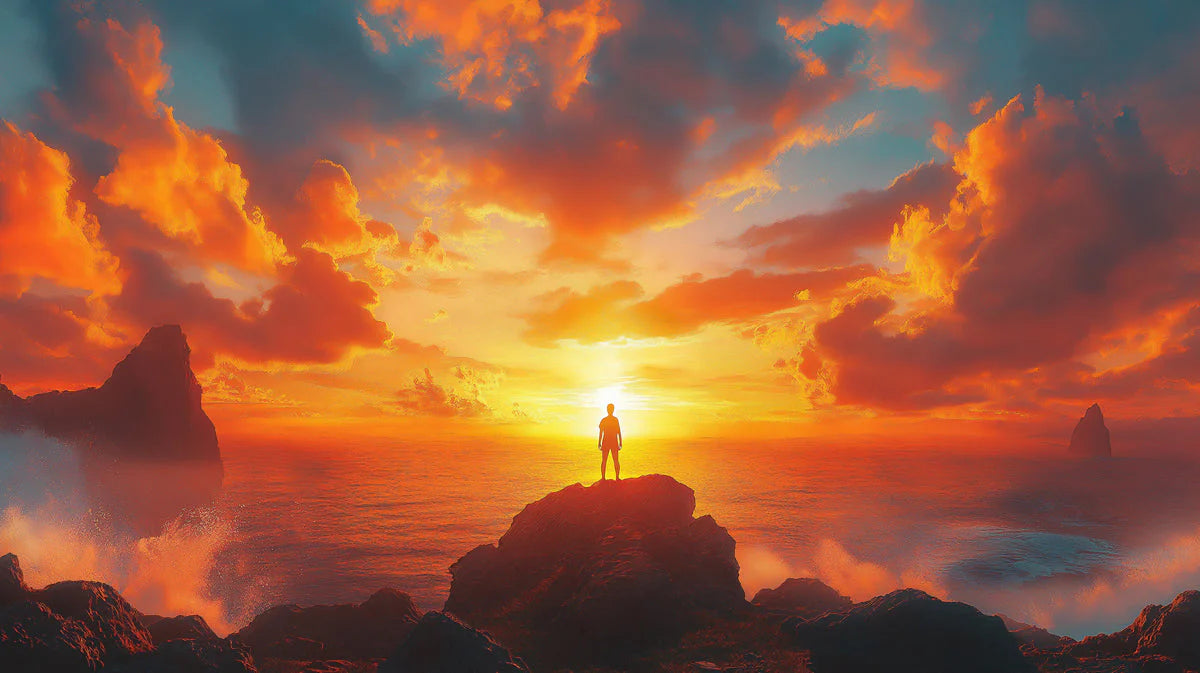 Solitary Coast Sunset Mural Wallpaper — Cinematic Horizon Decor Mural Wallpaper - room preview 02