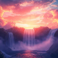 Sunset Waterfall Mural Wallpaper — Ethereal Landscape Mural Mural Wallpaper - room preview 02