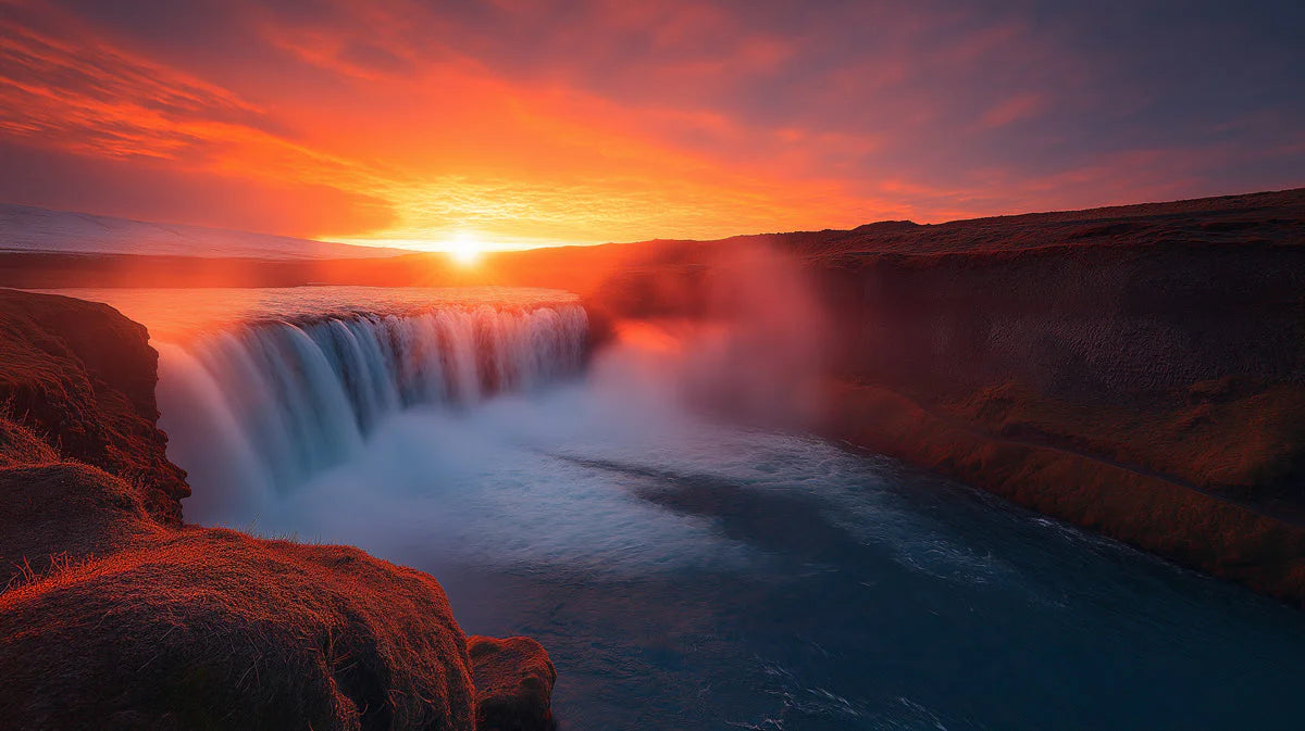 Golden Hour Waterfall Mural Wallpaper — Natural Landscapes Mural Wallpaper - room preview 02