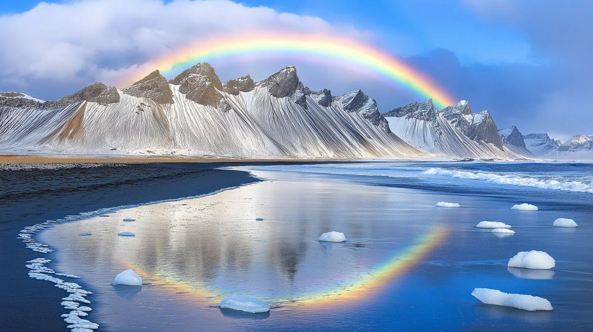 Rainbow Mountain Peak Mural Wallpaper — Vibrant Scenic Landscape Mural Wallpaper - room preview 02