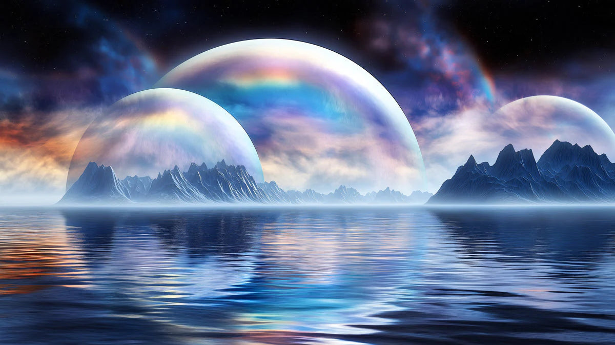 Celestial Horizon Mural Wallpaper — Dreamy Cosmic Landscape Mural Wallpaper - room preview 02