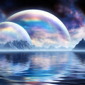 Celestial Horizon Mural Wallpaper — Dreamy Cosmic Landscape Mural Wallpaper - room preview 02