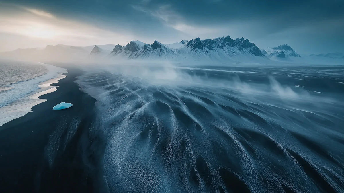 Arctic Black Sand Dunes Mural Wallpaper — Moody Coastal Landscape Mural Wallpaper - room preview 02
