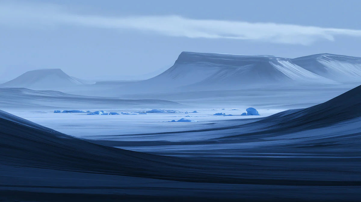 Arctic Horizon Mountain Mural Wallpaper — Minimalist Blue Landscape Mural Wallpaper - room preview 02