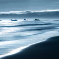 Misty Coastal Horizon Mural Wallpaper — Monochromatic Blue Scene Mural Wallpaper - room preview 02