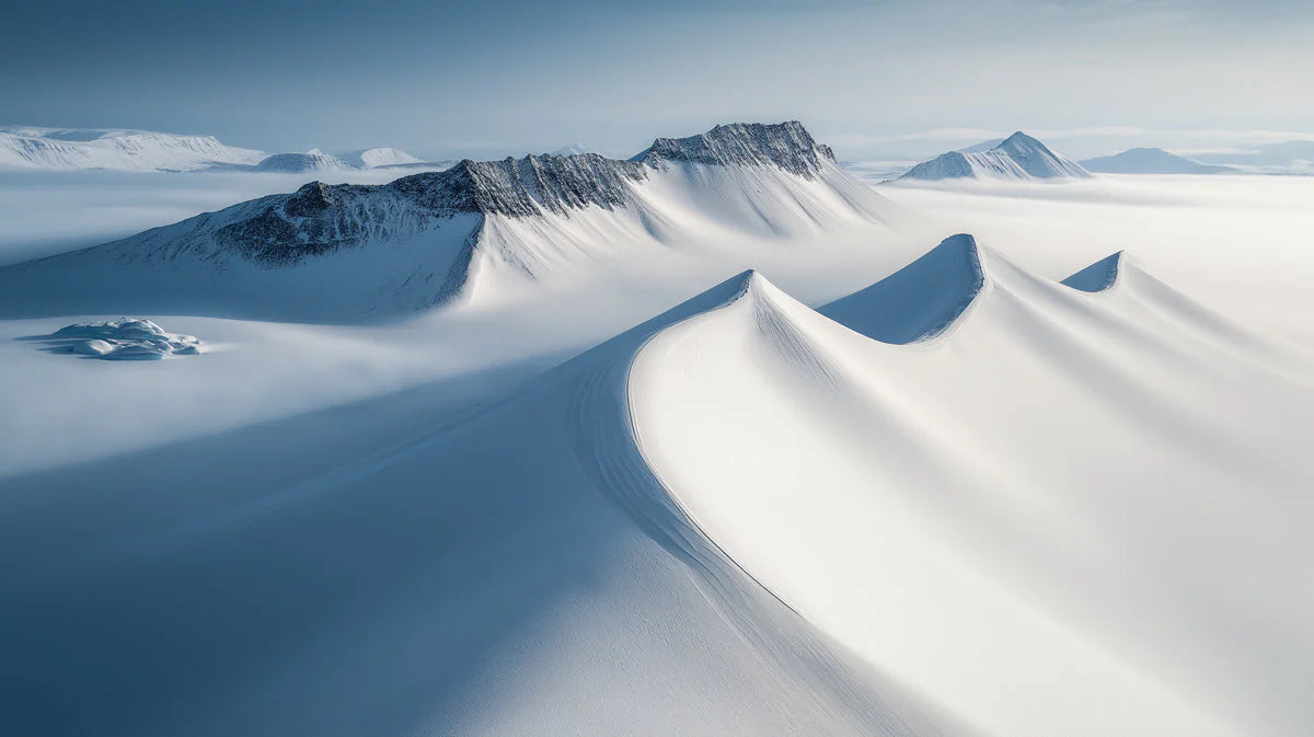 Snowy Arctic Peaks Mural Wallpaper — Minimalist Landscape Mural Wallpaper - room preview 02