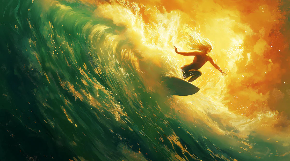 Golden Surf Wave Mural Wallpaper — Dynamic Artistic Ocean Scene Mural Wallpaper - room preview 02