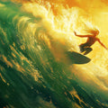 Golden Surf Wave Mural Wallpaper — Dynamic Artistic Ocean Scene Mural Wallpaper - room preview 02