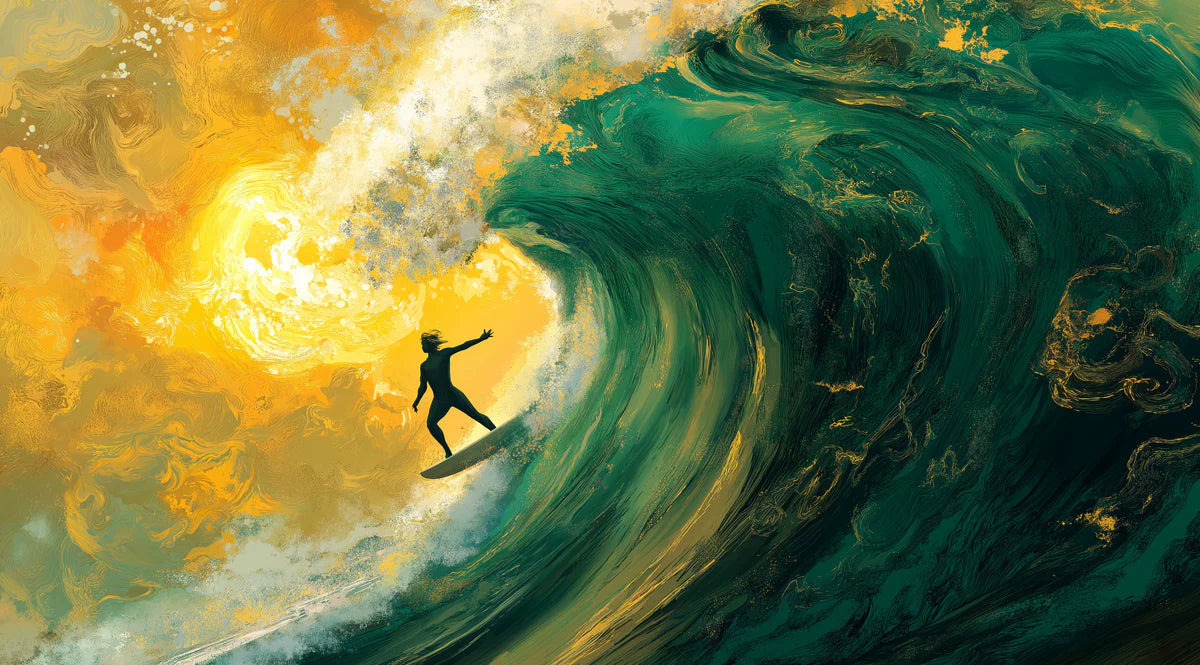 Golden Surf Wave Mural Wallpaper — Dynamic Artistic Wall Decor Mural Wallpaper - room preview 02