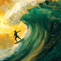 Golden Surf Wave Mural Wallpaper — Dynamic Artistic Wall Decor Mural Wallpaper - room preview 02