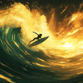 Golden Surfer Wave Mural Wallpaper — Dynamic Artistic Design Mural Wallpaper - room preview 02