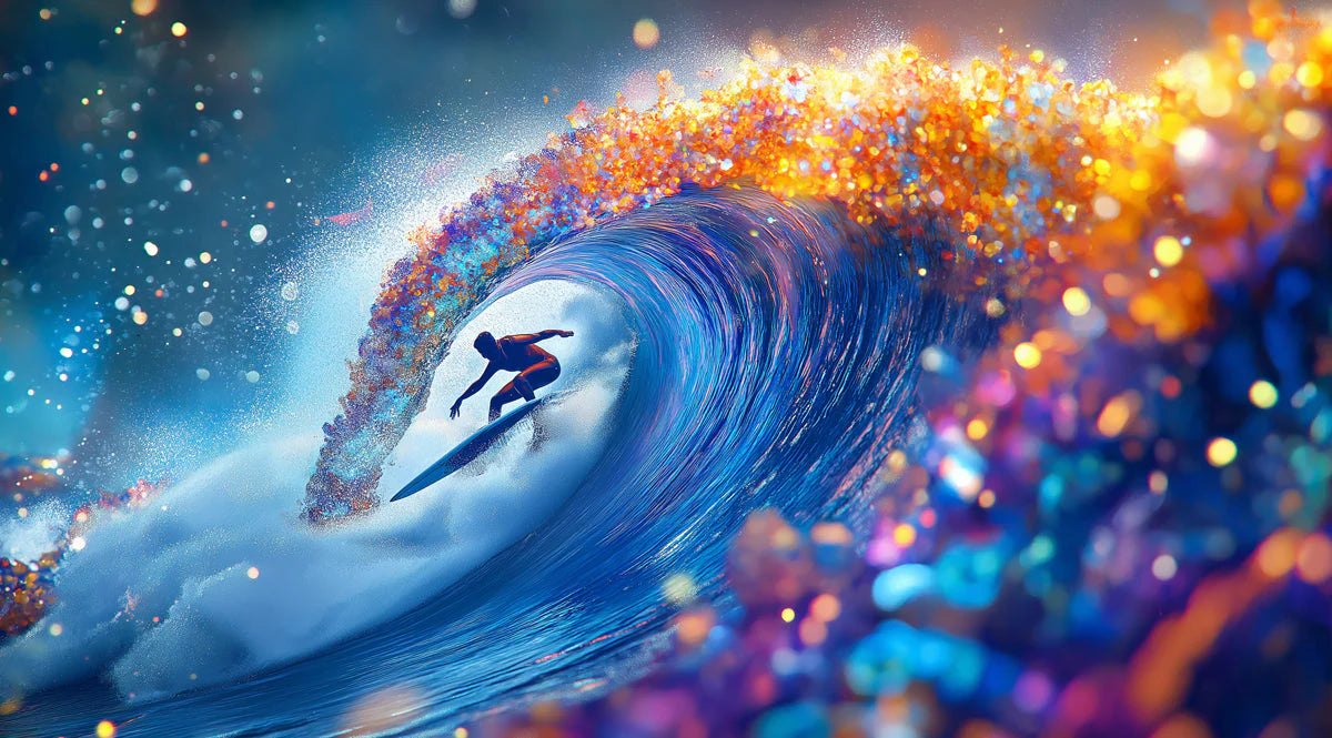 Cosmic Surf Wave Mural Wallpaper — Energetic Abstract Art Mural Wallpaper - room preview 02
