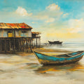 Coastal Stilt House Oil Painting Mural Wallpaper — Scenic Shore Mural Wallpaper - room preview 02