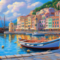 Mediterranean Harbor Town Mural Wallpaper — Impressionistic Scene Mural Wallpaper - room preview 02