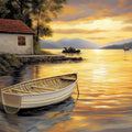 Golden Lakeside Sunset Mural Wallpaper — Impressionistic Scenery Mural Wallpaper - room preview 02