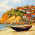 Mediterranean Coastal Village Mural Wallpaper — Oil Painting Style Mural Wallpaper - room preview 02