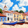 Mediterranean Coastal Village Mural Wallpaper — Oil Painting Style Mural Wallpaper - room preview 02