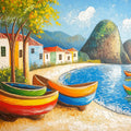 Mediterranean Harbor Oil Painting Mural Wallpaper - room preview 02