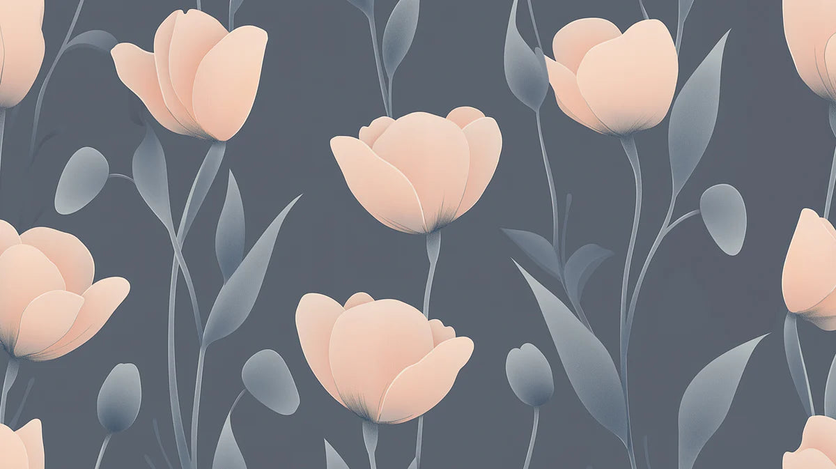 Peach Tulip Floral Mural Wallpaper — Soft Modern Botanical Mural Wallpaper - room preview 02