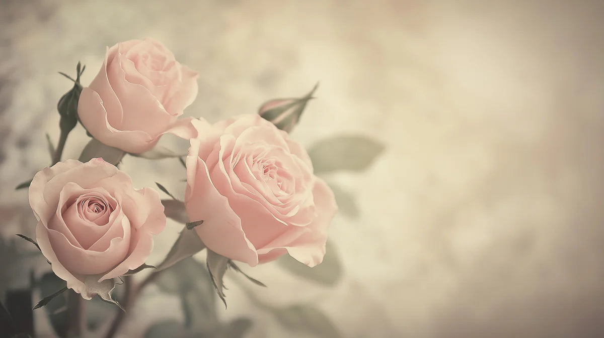 Soft Vintage Rose Mural Wallpaper in Warm Pastel Tones Mural Wallpaper - room preview 02