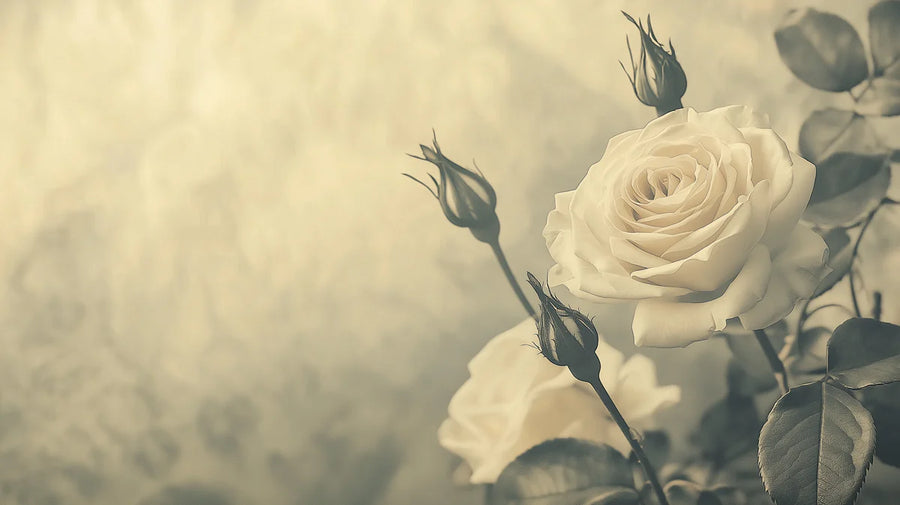 Floral Wallpaper Mural – Flower Wallpaper – Vintage Cream Rose — Nostalgic Floral Wall Decor printable artwork