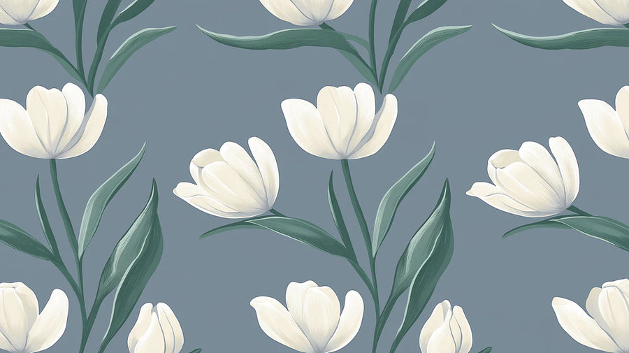 Floral Wallpaper Mural – Flower Wallpaper – White Tulip — Minimalist Botanical Wall Decor printable artwork