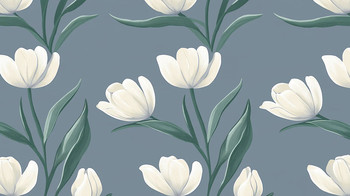 White Tulip Mural Wallpaper — Minimalist Botanical Wall Decor Mural Wallpaper - room preview 02