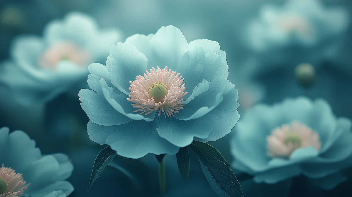 Soft Blue Peony Floral Mural Wallpaper — Impressionistic Style Mural Wallpaper - room preview 02