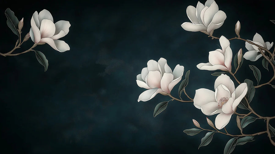 Floral Wallpaper Mural – Flower Wallpaper – White Magnolia Branch — Minimalist Floral Art printable artwork