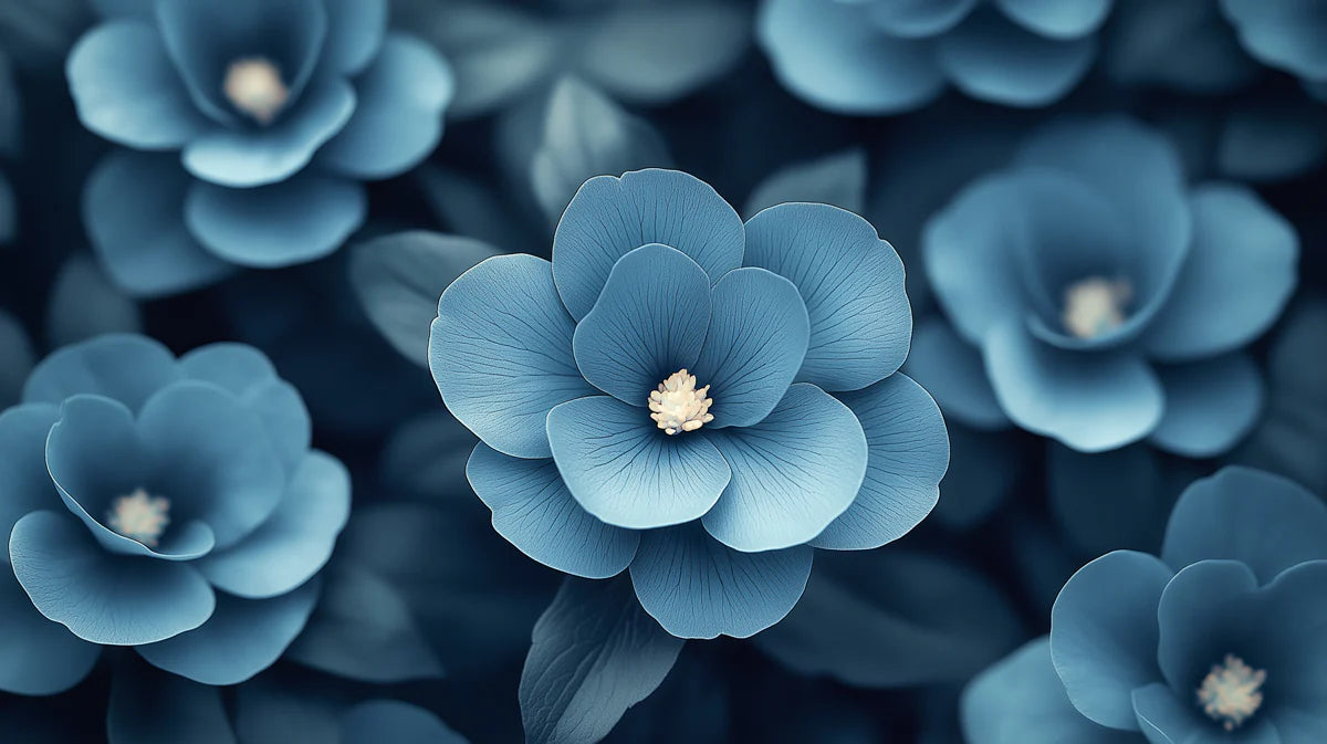 Midnight Blue Floral Mural Wallpaper — Moody Botanical Art Mural Wallpaper - room preview 02