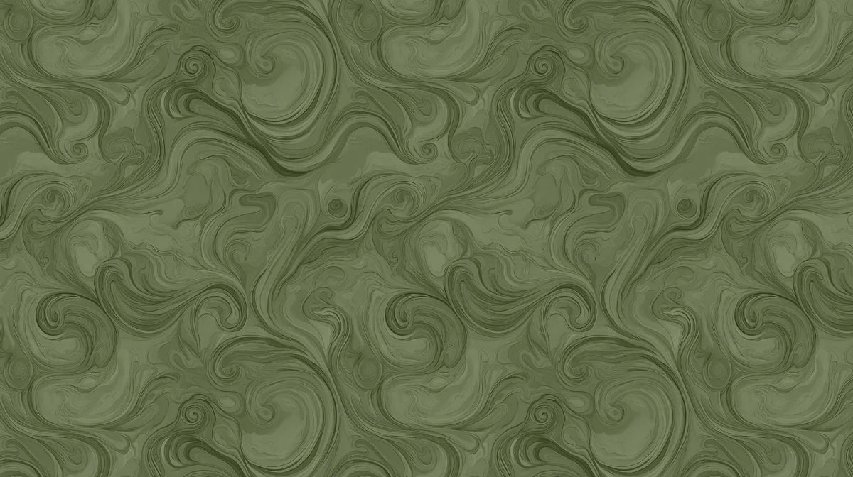 Olive Green Swirl Mural Wallpaper — Organic Fluid Pattern Mural Wallpaper - room preview 02