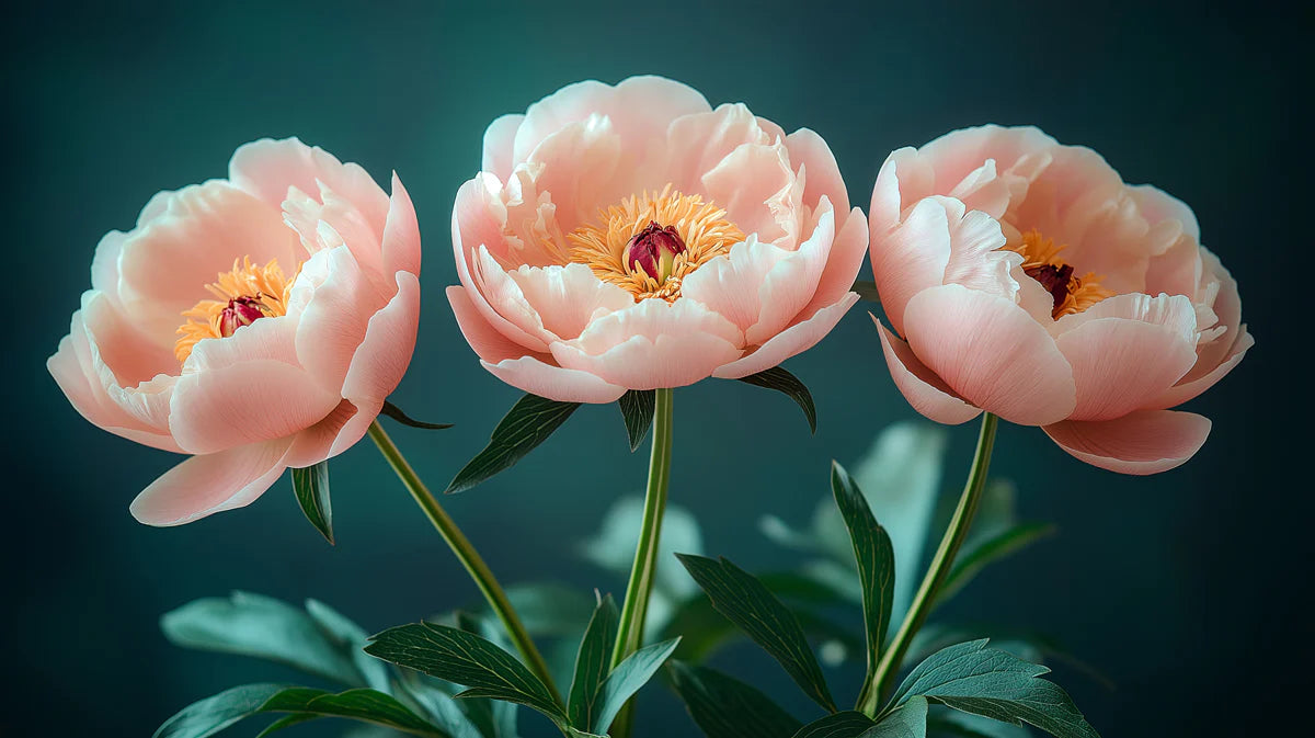 Blush Peony Floral Mural Wallpaper with Deep Teal Background Mural Wallpaper - room preview 02