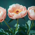 Blush Peony Floral Mural Wallpaper with Deep Teal Background Mural Wallpaper - room preview 02